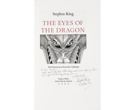 KING, STEPHEN. B.1947.Eyes of the Dragon. Bangor, ME: Philtrum Press, 1984. Folio. Publisher's quarter black cloth and red ha