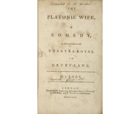 [GRIFFITH, ELIZABETH. 1727-1793.]The Platonic Wife, a Comedy. London: W. Johnston, J. Dodsley and T. Davies, 1765. 8vo (200 x