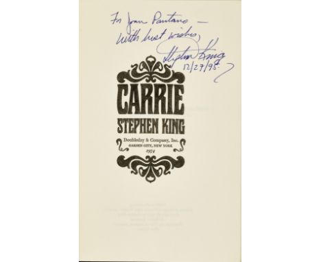 KING, STEPHEN. B.1947.Carrie. New York: Doubleday &amp; Company, 1974. 8vo. Publisher's maroon cloth, lettered in gilt to spi