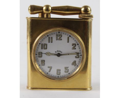 Gilt brass table lighter clock, with 8 Day Swiss movement (engraved 'Brevet 33236', circa early to mid 20th Century, hinge br