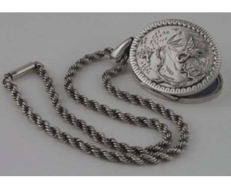 Large Victorian (probably) silver locket marked “Silver” on back and attractive rope chain in presentation box. Total weight 