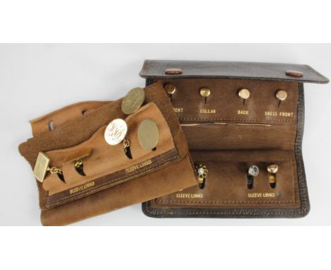 Two pouches of 9ct/15ct & 18ct cufflinks, collar studs etc.