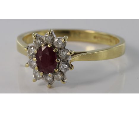 18ct Gold Ruby and Diamond set Ring size O weight 3.1g