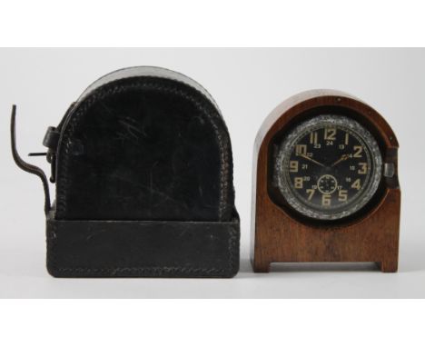 Military interest. German WWII oak cased Heereseigentum desk / mantle clock, black dial with Arabic numerals, secondary dial,