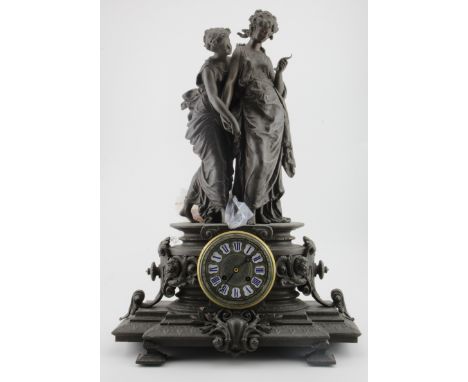 Large ornate mantle clock, depicting two classical female figures, circa 19th Century, movement stamped 'Pinchcn Fils Aine Pa