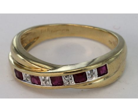 9ct Gold Ruby and Diamond Ring size N weight 3.6g