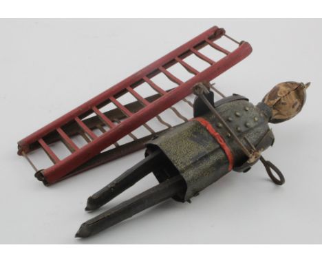 French tinplate fireman toy with ladder, by Fernand Martin / Victor Bonnet, circa late 19th to early 20th Century, mechanism 