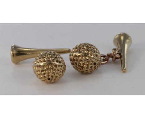 Pair of 9ct gents cufflinks in the form of a golf ball with tee. Weight approx 14g