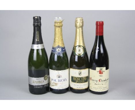 THREE BOTTLES OF SPARKLING WINE, 1 x Poll Remy demi-sec, 1 x Moscato Spumante and 1 x Codorniu Cava, also included is a bottl