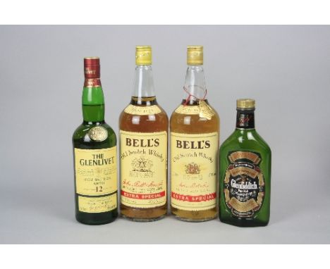 FOUR BOTTLES OF WHISKY, 1 x Glenlivet, 12 year aged Single Malt, 40%, 70cl, 1 x Glenfiddich Special Old Reserve Pure Malt, 40