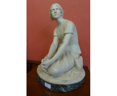 A French R. Chapu cream painted terracotta figure of Joan of Arc, 46cms h 
