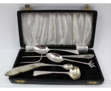 C.W. FLETCHER &amp; SON LTD. A TRIDENT FORM SILVER BREAD FORK, Sheffield 1926, a silver bladed folding fruit knife with mothe