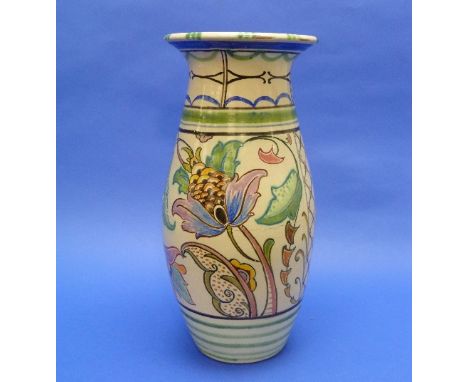 Joan Collard, a Honiton Pottery vase, painted in colours, late Jacobean pattern, signed on base 'B. J. Collard. 1942, painted