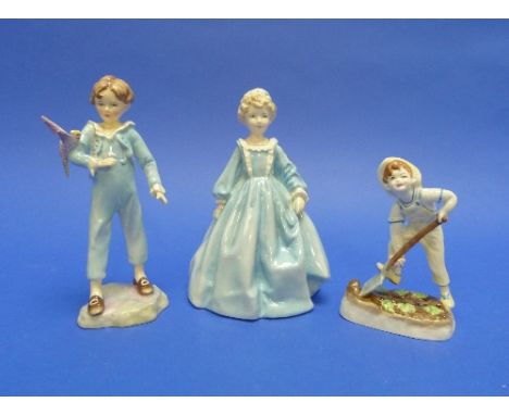 A Royal Worcester porcelain 'The Parakeet' figure, model number 3087, modelled by F. G. Doughty, light blue, 7in (17.75cm) hi