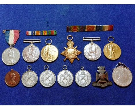 Medals; a quantity of medals including a W.W.1 group of three to Sjt. L. Cotton. Rif. Brig, and two W.W.1 medals to Pte. C. S