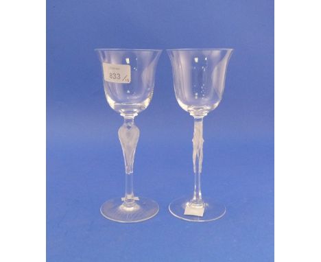 A set of ten Fabergé 'Anna Pavlova' pattern Wine Glasses, c.1980, the frosted stem modelled as a ballerina, the base stamped 