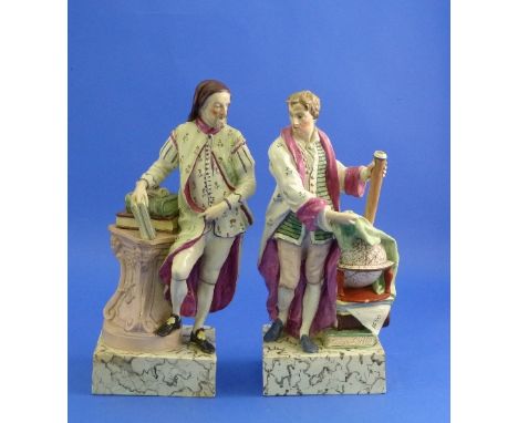 A pair of Staffordshire Pottery pearlware figures of Geoffrey Chaucer and Sir Isaac Newton, Chaucer standing beside a pile of