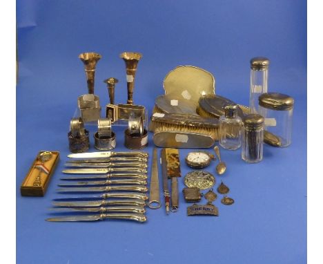 A Collection of nine various silver Napkin Rings, together with four cut glass and silver mounted dressing table jars, four s