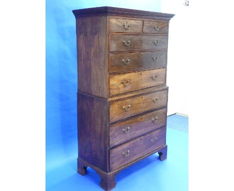 A Georgian mahogany Tall Boy, with two short drawers above six graduated long drawers, raised on bracket feet, 41in (104cm) w