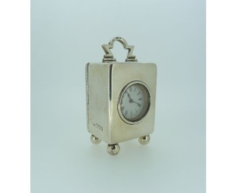 A late Victorian silver miniature Carriage Clock, by Frederick Bradford Macrea, hallmarked London, 1897, of plain form with s