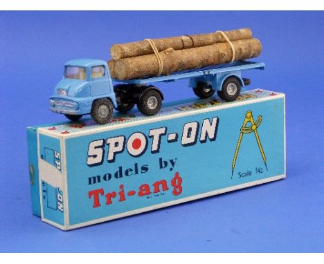 Spot-On No.111A/OT Ford Thames Trader with log load, blue and black with cast hubs and three logs, in lift off lid box with i