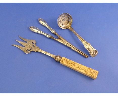 A Victorian silver Kings pattern Sifter Spoon, by Clement Gowland, hallmarked Newcastle, 1851, 6in (15cm) long, together with