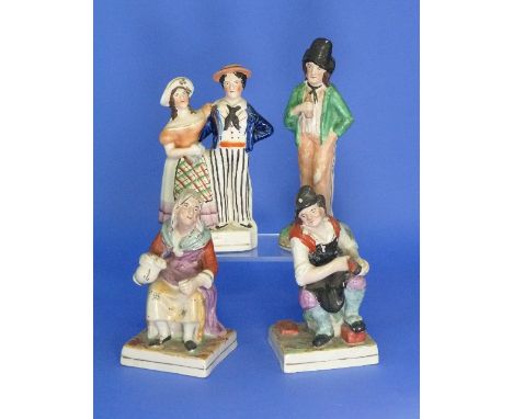 A Staffordshire Pottery group of a Sailor and Companion, arm in arm, decorated in colours, 7½in (19cm) high, and a figure of 