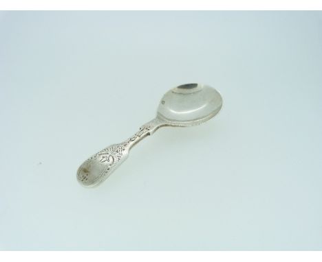A silver Caddy Spoon, by Francis Howard Ltd., hallmarked Sheffield 1958, of fiddle pattern design with engraved handle, 3¾in 