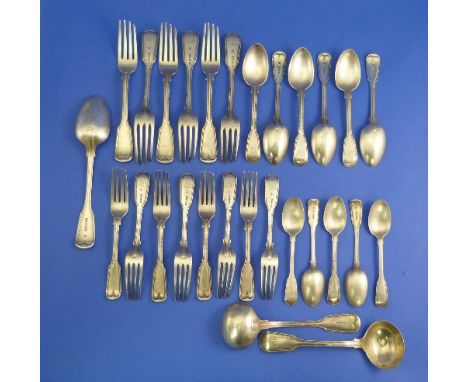 A Victorian silver fiddle and thread pattern part Table Service, by Samuel Hayne & Dudley Carter, hallmarked London, 1858, co