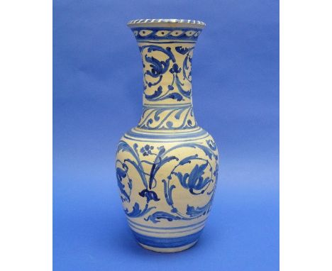 A Honiton Pottery blue and white vase, of tall baluster form, painted in the Aller Vale Sandringham pattern, unmarked, small 