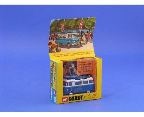 Corgi No.479 Commer Mobile Camera Van, "Samuelson Film Service Limited", blue and white, blue interior, with cameraman and ca