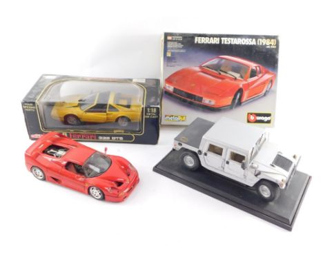 Burago and Maisto die cast motor cars, comprising a Burago Ferrari F50, Burago die cast metal kit with plastic parts Ferrari 