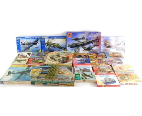 A group of model aircraft kits, to include Avia B30, Revel Fiat G55, Revel Avro Lancaster, Airfix 600, Revel Focke-Wulf, Airf