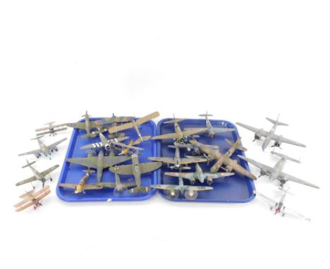 A group of kit built model aircrafts, some plastic, some wooden examples. (2 trays) 
