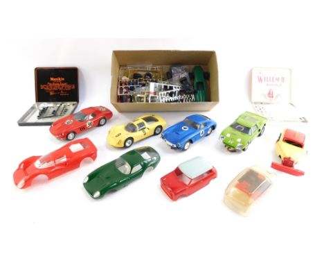 Scalextric cars and car parts, to include Tri-ang Scalextric Ferrari GT 250 Berlinetta, yellow Scalextric racing car number 9