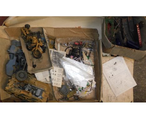Various toys games and effects, part kit builds, a BMW R69 model kit, loose track, etc. (a quantity)