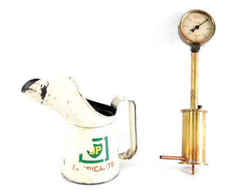 A BP lubricants oil can and a Tenjay London pressure gauge. (2)