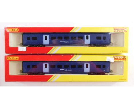 Two Hornby Railroad OO gauge Hitachi Class 395 Blue Rapier Standard Coaches, boxed. 