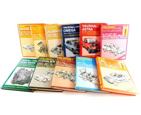 A group of car manuals, to include Fiat Uno, Talbot Samba, Vauxhall Omega, Vauxhall Astra, etc. (1 box)