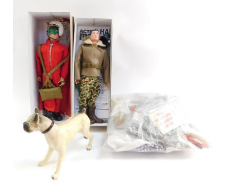 An Action Man Red Devil figure, together with an Action Man Commando, hound, further clothing and accessories.