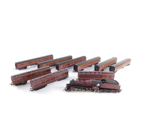 A Lima OO gauge Hughes Crab Class locomotive (AF), three clerestory coaches and LMS 2640 and 2643 coaches. (1 tray) 