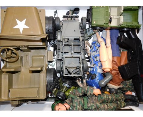 Action Men and vehicles, to include four Action Men, army Jeep, sand buggy, an ARZ Lanard car, a replica police gun, etc. (1 