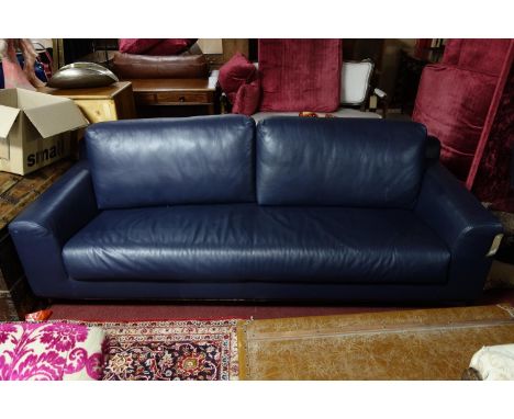 A Nube Italia blue leather sofa bed, H.66 W.220 D.96cm 