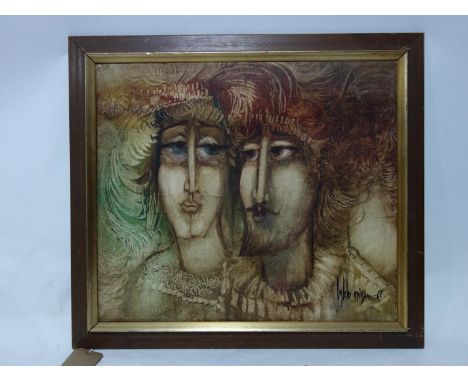 Lykke Vigen (Danish, b.1927), Portrait of a Lady and Gentleman, signed and dated '68 to lower right, 50 x 59cm 