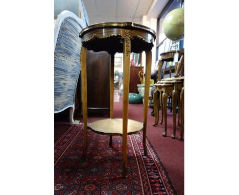 An early 20th century French walnut lamp table, with floral parquetry inlay and gilt metal mounts, H.76cm 