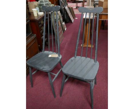 Two painted stick back dining chairs 