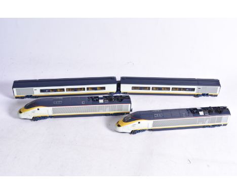 Unboxed Hornby 00 gauge 'Eurostar' 4-car electric train, with powered and dummy end cars and 2-car articulated centre unit, i
