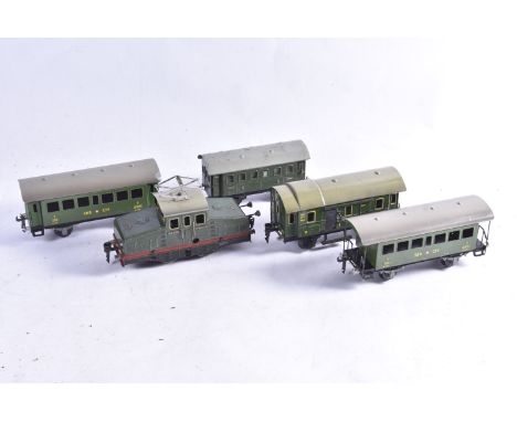 A Marklin 0 gauge clockwork RV890 Locomotive and assorted Continental Rolling Stock, the steeple-cab electric locomotive in g