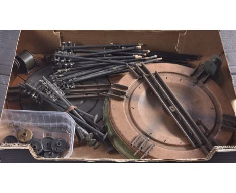 Marklin 0 gauge Turntables and unknown Telegraph Poles, three 9" diameter turntables, one manual 3-rail in 'gravelly' brown, 