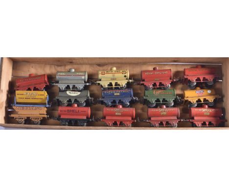 Hornby 0 gauge Tank Wagons, all with auto-couplers, comprising light grey 'Pool', Gargoyle Mobiloil, Castrol, Redline, Pratts
